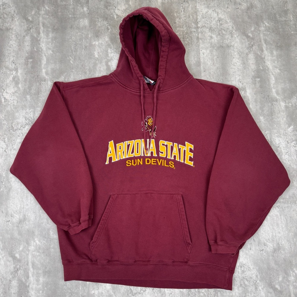 Vintage Arizona State Sun Devils Hoodie Mens XL Burgundy NCAA Football Y2K